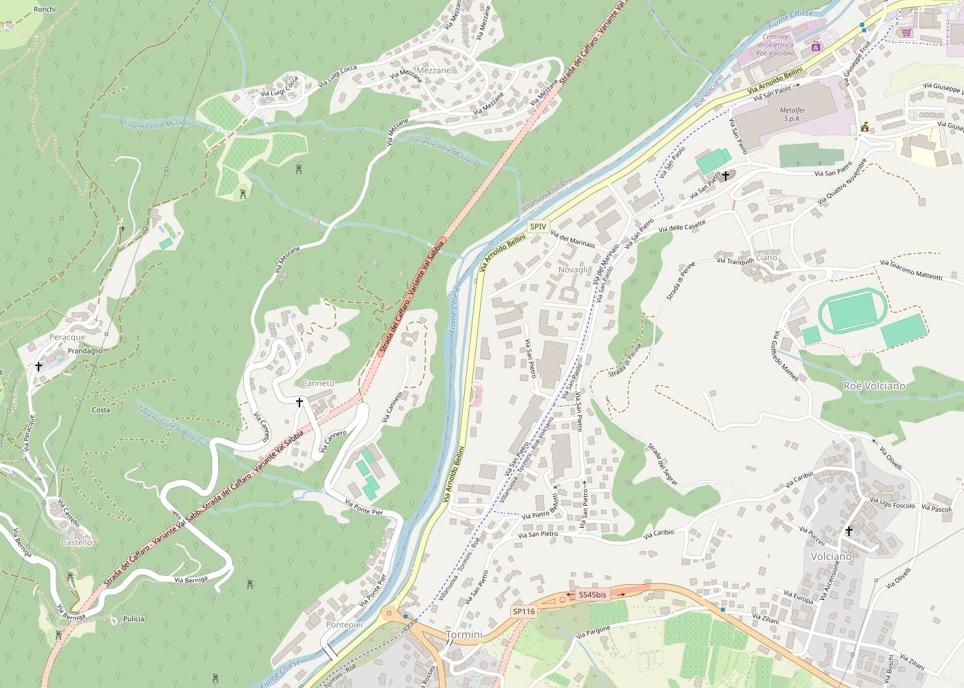 Mappa della zona: lo studio a Roè Volciano, tra Tormini e Novagli, lungo il fiume Chiese.